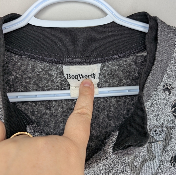 Vintage Bon Worth Woman Large Grandma Cat Embroidered Button Down Cardigan Grey - Picture 3 of 12